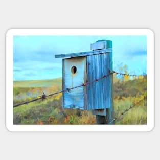 Birdhouse on the fence illustration. Sticker